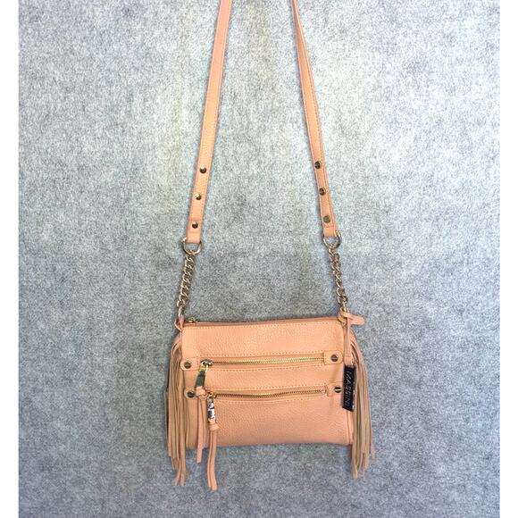 NWT Massini Crossbody Bag Peach Pink Vegan Leather With Fringe Gold Hardware - Picture 4 of 11